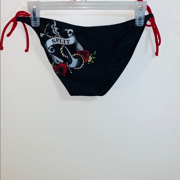 Split | Black + Red Anchor Hearts String Bikini Bottoms | Adjustable Water Wear - Picture 2 of 9